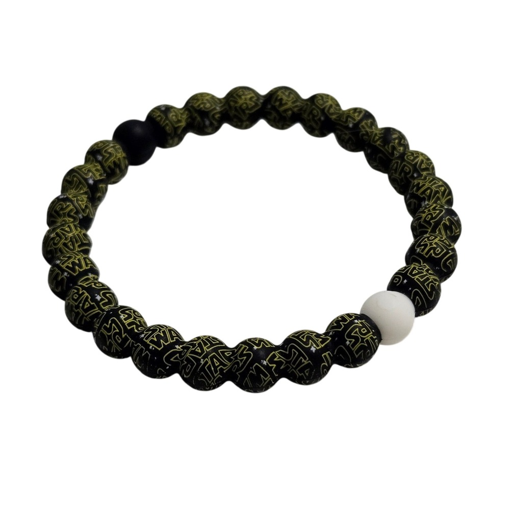 Lokai Unisex Star Wars Bracelet Black Yellow Logo Print Silicone Beaded Large